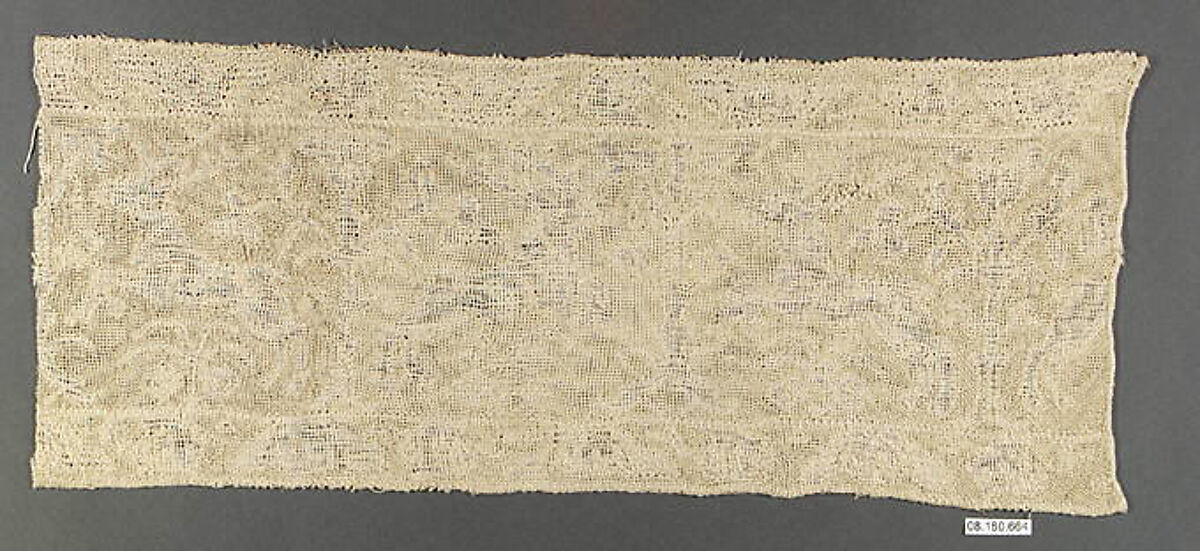 Border, Embroidered net, buratto, Italian, Sicily 