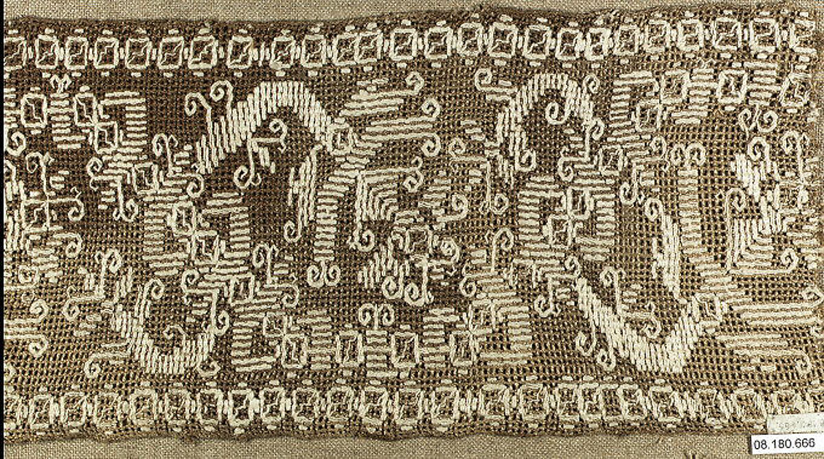 Border, Embroidered net, buratto, punto à rammendo,silk, Italian, Sicily 