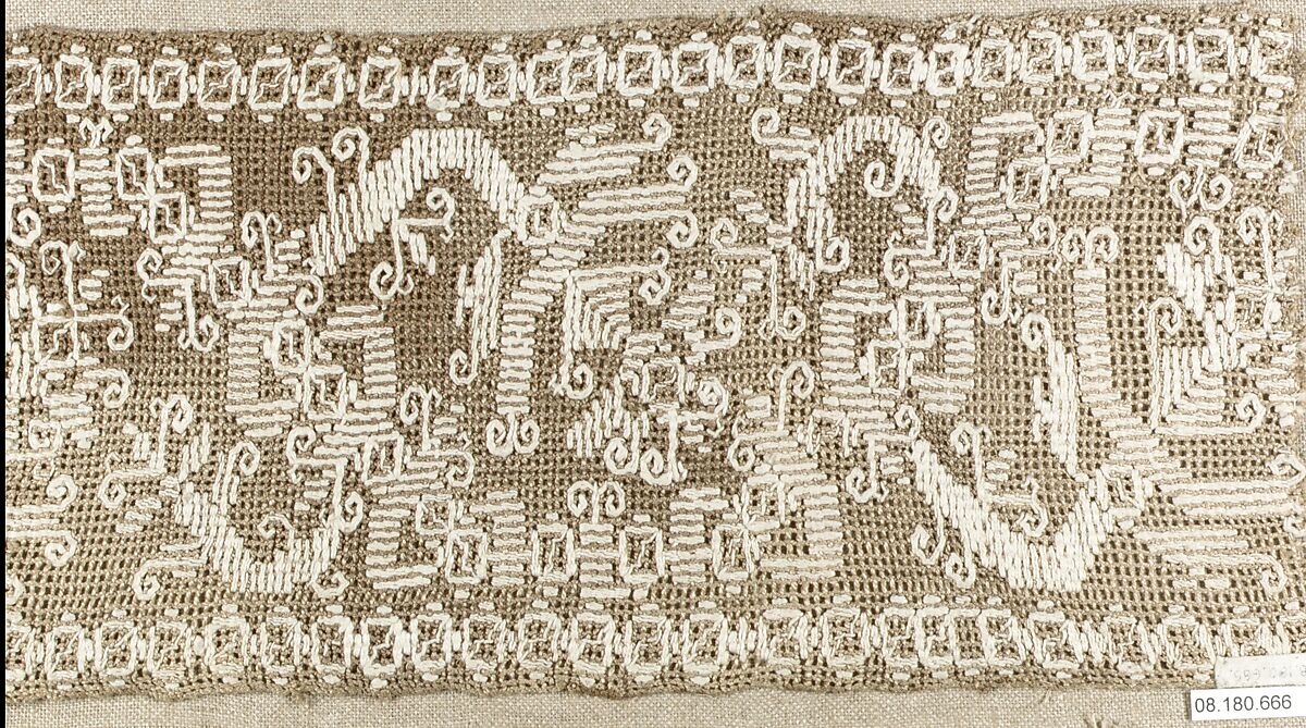 Border, Embroidered net, buratto, punto à rammendo,silk, Italian, Sicily