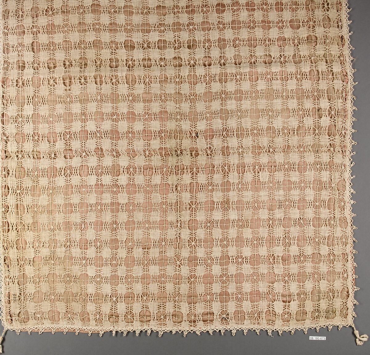 Cover, Aloe fiber: drawnwork; bobbin lace edgeing, Italian
