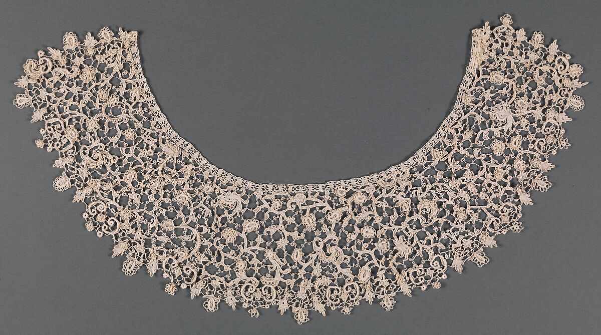 Collar, Linen, needle lace (point de neige), Italian 