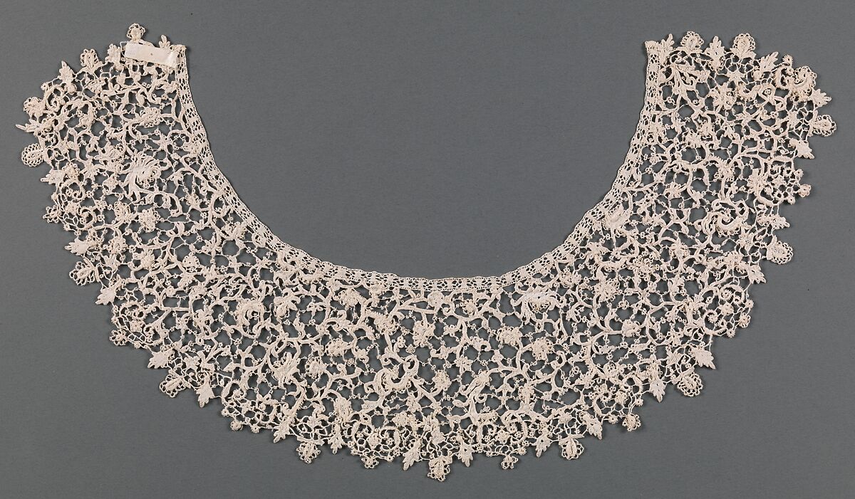 Collar, Linen, needle lace (point de neige), Italian
