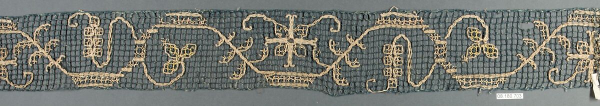 Piece, Embroidered net, punto à rammendo, Italian