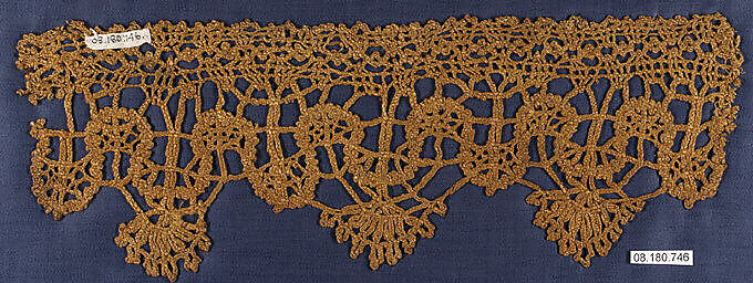 Insertion with pointed edge, Bobbin lace, Italian (Ragusa) (Sicily) 