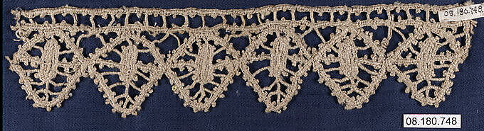 Fragment, Needle lace, Italian, Sicily, Ragusa 