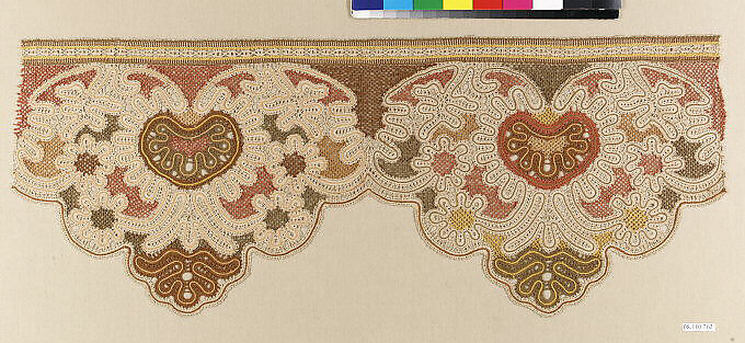 Fragment, Silk and linen, bobbin lace, Russian 