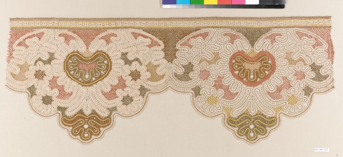 Fragment, Silk and linen, bobbin lace, Russian