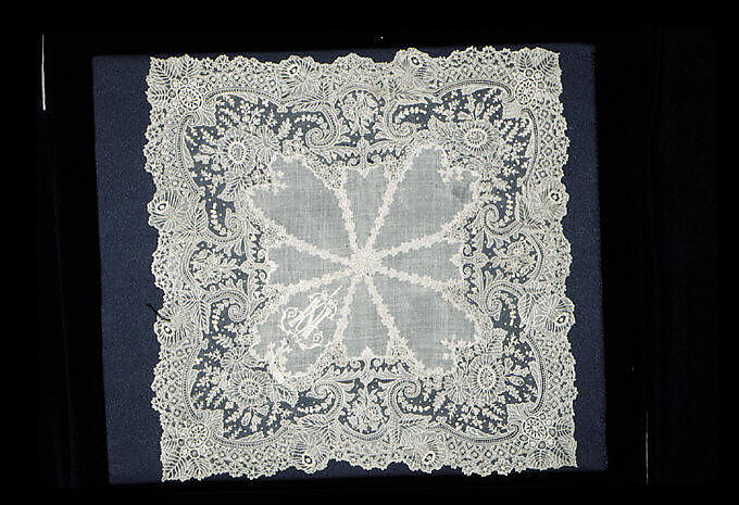 Handkerchief, Needle lace, Brussels needle lace, Point de Gaze, Belgian, Brussels 