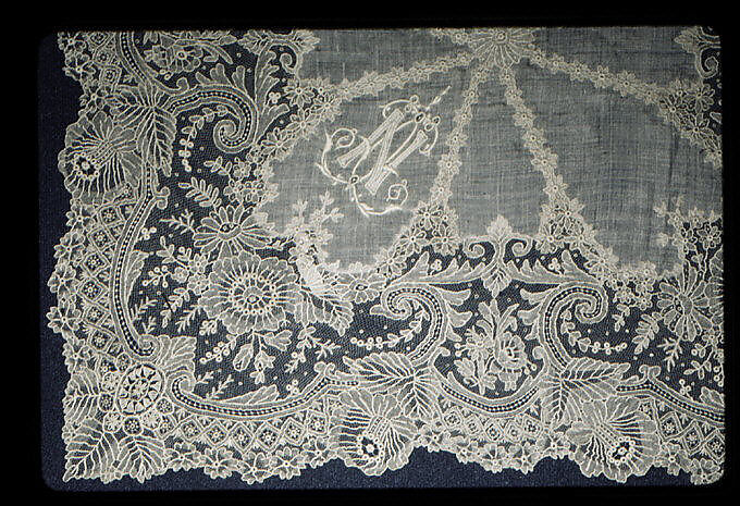Handkerchief, Needle lace, Brussels needle lace, Point de Gaze, Belgian, Brussels