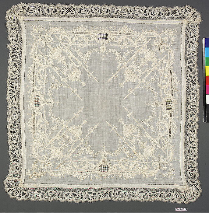 Handkerchief, Bobbin lace, Italian, Genoa 