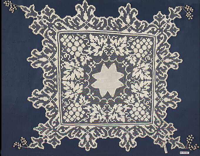 Mat, Linen, embroidered net, British 