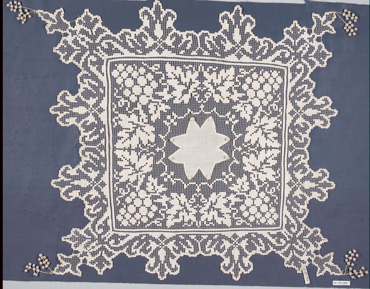 Mat, Linen, embroidered net, British