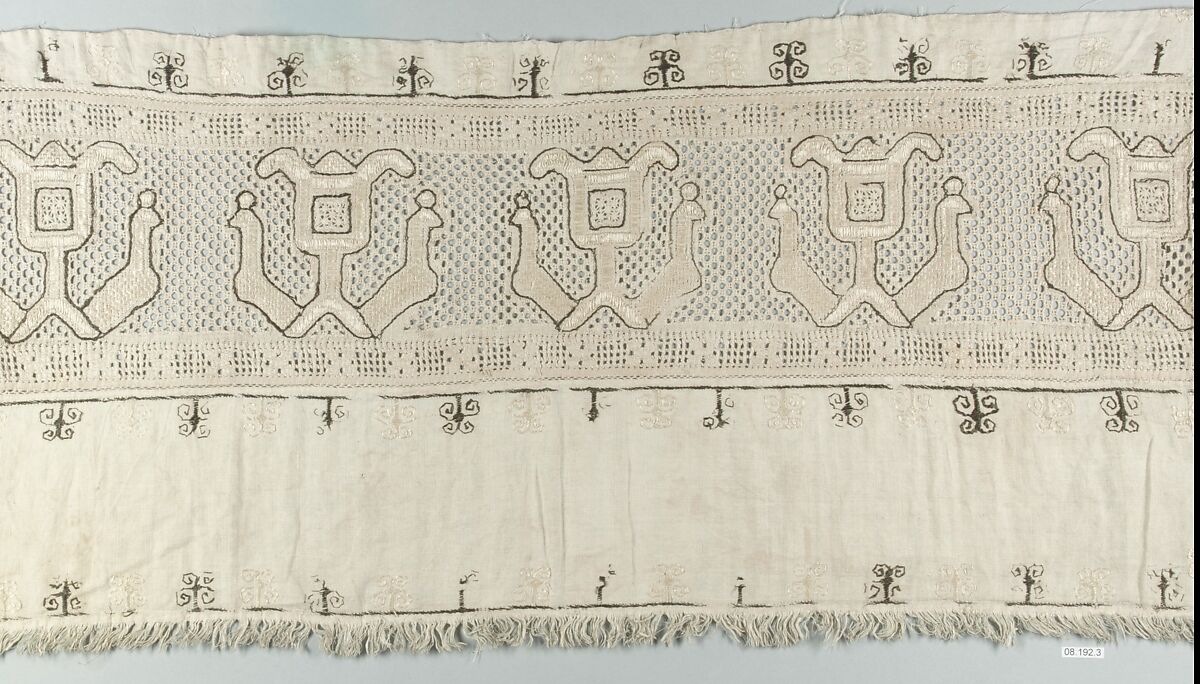 Border, Drawnwork, linen and silk, Hungarian (Slovakia)