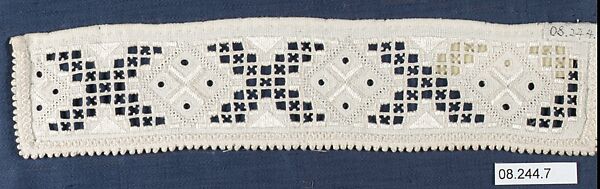 Cuffs (one of a pair), Cutwork, Norwegian, Hardanger