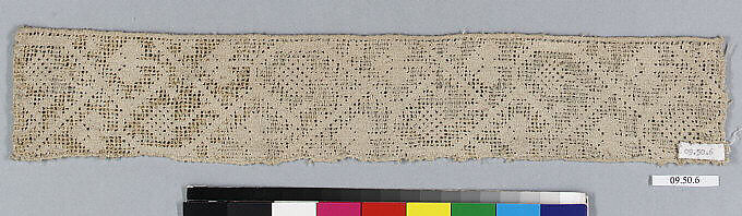 Fragment, Drawnwork, linen and silk, Italian 