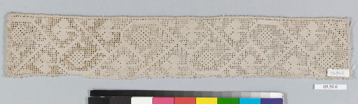 Fragment, Drawnwork, linen and silk, Italian