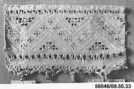 Fragment, Cutwork, drawnwork, bobbin lace, Cypriot 