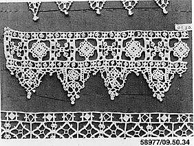 Fragment, Italian, 17th century, Italian, Needle lace, punto in aria, L. 5  x W. 2 1/2 inches, 12.7 x 6.4 cm, Textiles-Laces Stock Photo - Alamy
