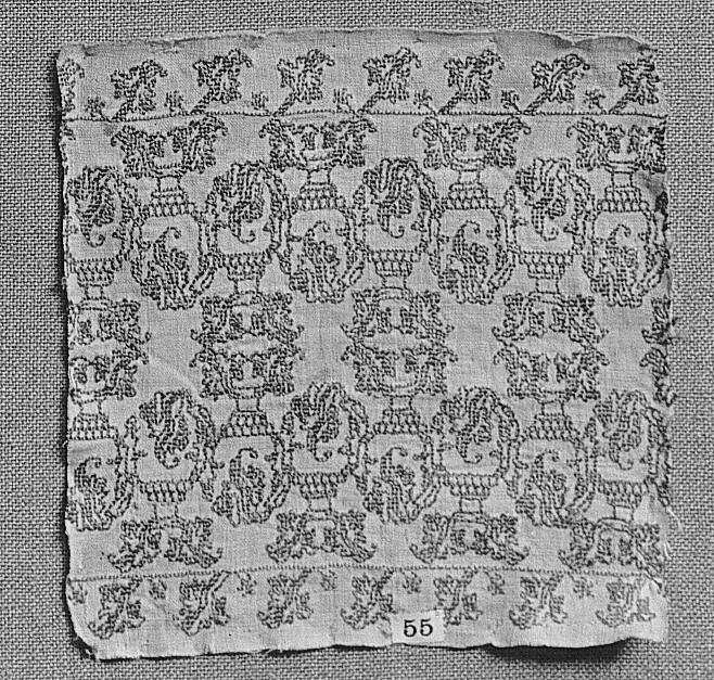 Fragment, Silk on linen, Italian 