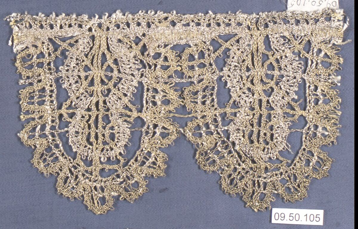 Fragment, Metal thread, bobbin lace, Italian