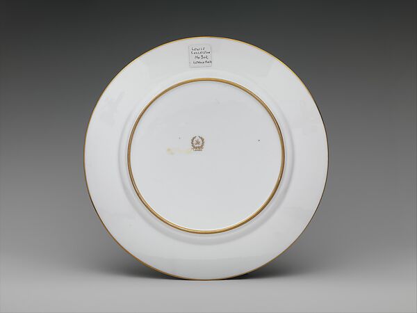 Plate, Ceramic Art Company, Trenton, New Jersey (American, 1889–1896), white bone china, painted with polychrome glazes with red border and gold pastework, American