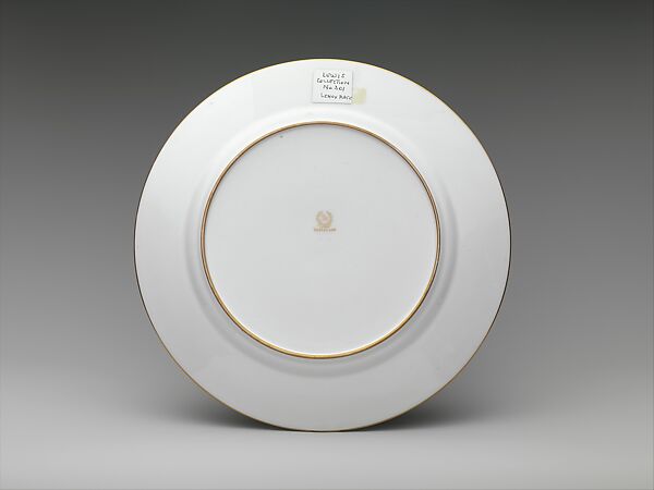 Plate, Ceramic Art Company, Trenton, New Jersey (American, 1889–1896), white bone china, painted with polychrome glazes with red border and gold pastework, American