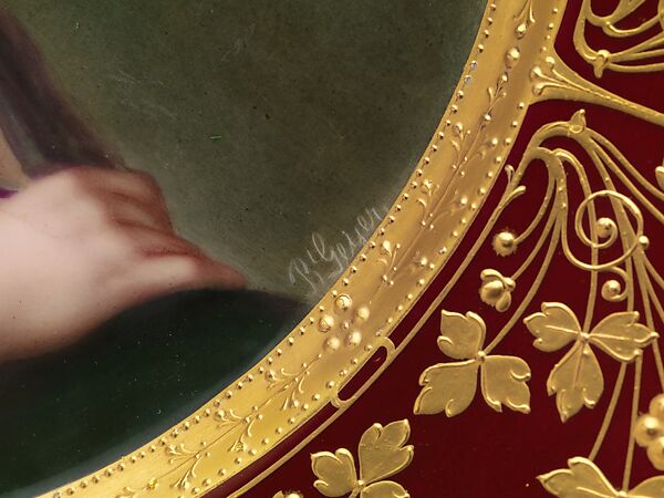 Plate, Ceramic Art Company, Trenton, New Jersey (American, 1889–1896), white bone china, painted with polychrome glazes with red border and gold pastework, American