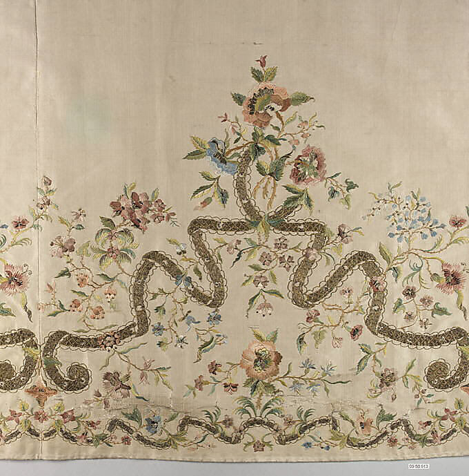 Border, Silk and metal thread on silk, French 