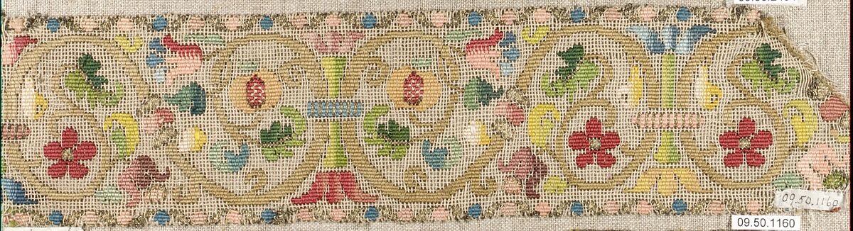 Strip, Embroidered net, buratto, punto à rammendo, silk, Italian, Abruzzi and Calabria