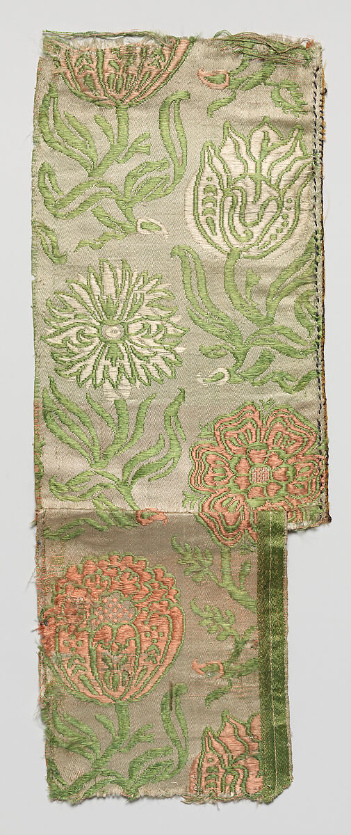 Floral silk satin fragment, Silk satin, French or Italian