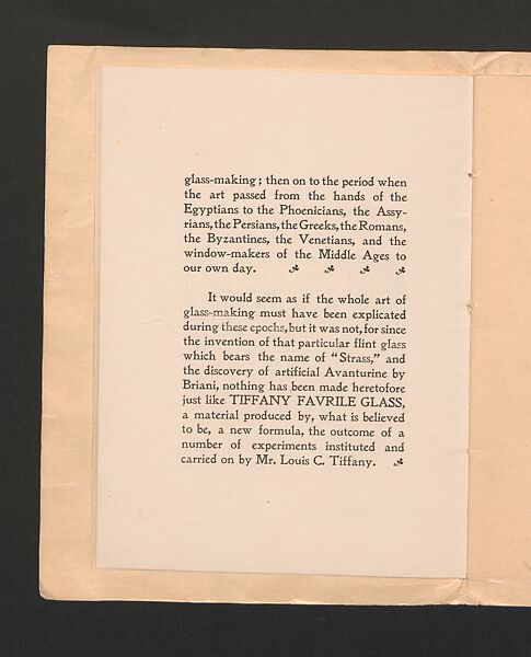 Tiffany Favrile Glass, printed paper, American