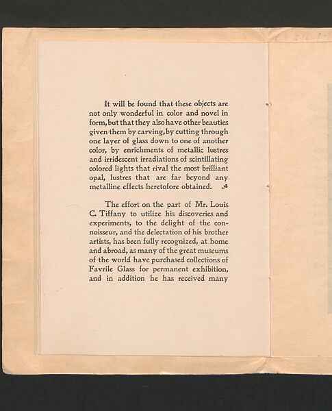 Tiffany Favrile Glass, printed paper, American