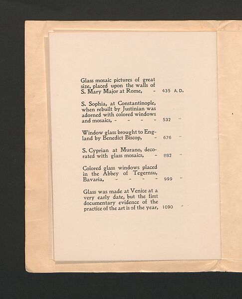 Tiffany Favrile Glass, printed paper, American