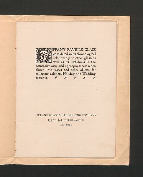 Tiffany Favrile Glass, printed paper, American