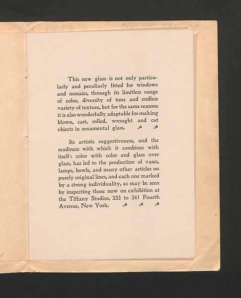Tiffany Favrile Glass, printed paper, American