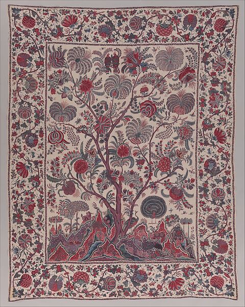 Cotton (painted resist and mordant, dyed) with overpainting, India (Coromandel Coast), for the European market 