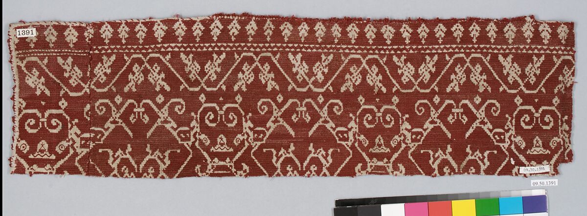 Fragment, Silk on linen, Italian