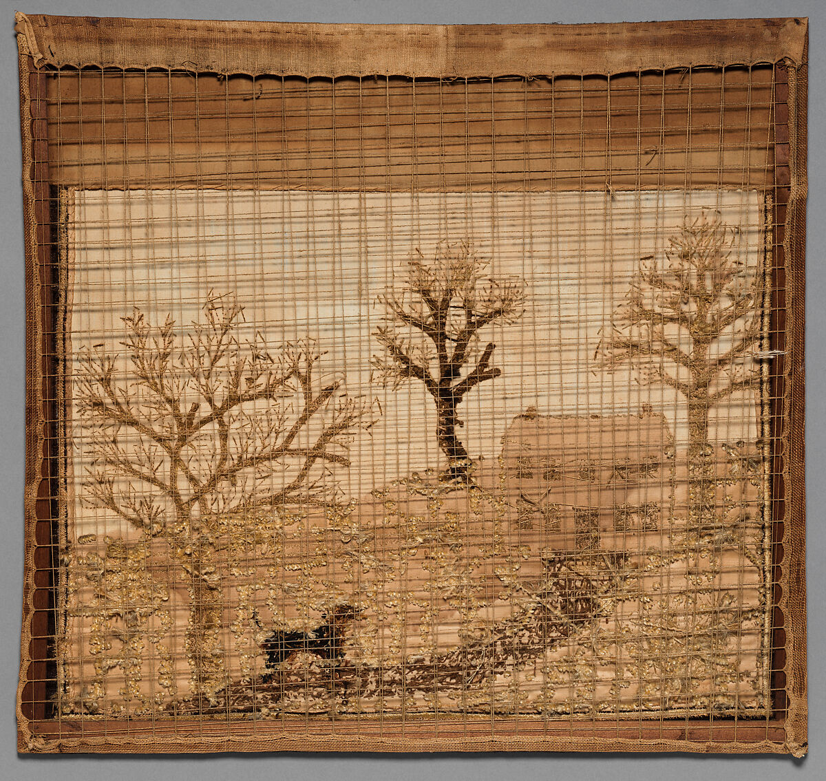 "Winter" Needlework Picture, Hannah Jane Robinson (American, 1807–1890), Silk and chenille embroidery and paint on linen, American