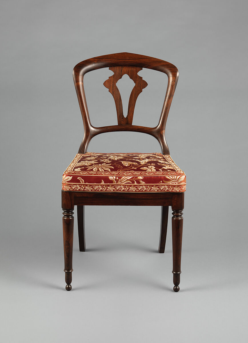 Side chair, D. Phyfe &amp; Son (1840–1847), Rosewood, rosewood veneer, ash (secondary wood), reproduction upholstery, American 