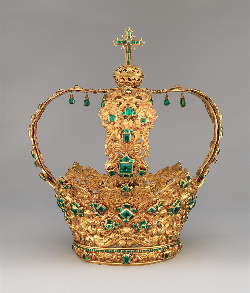 Crown of the Virgin of the Immaculate Conception, known as the Crown of the Andes, Gold, repoussé and chased; emeralds, Colombian; Popayán 
