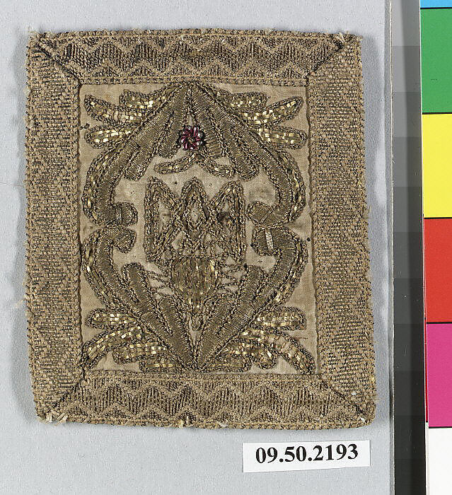 Scapular (?) (one of a pair), Silk and metal thread, German 
