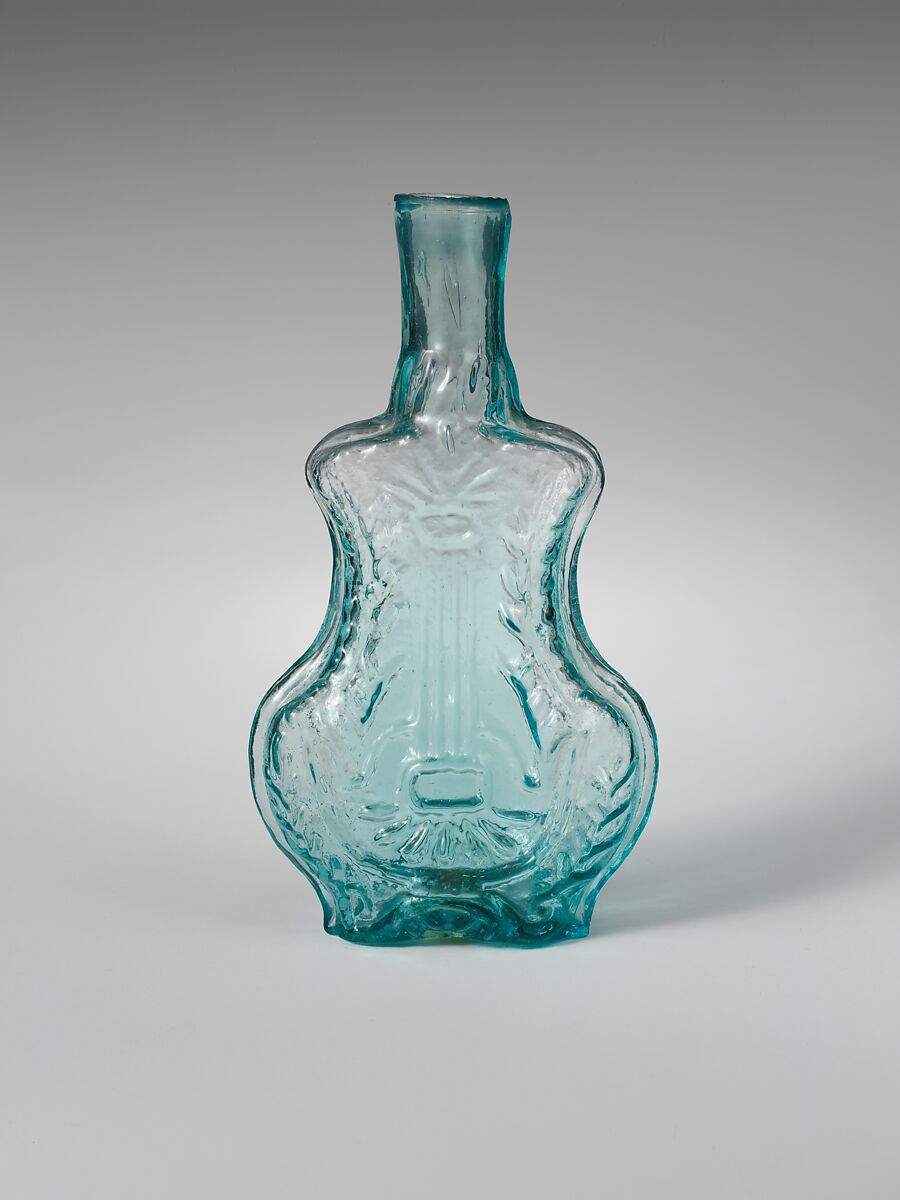 Perfume Bottle, Free-blown molded aquamarine glass, American or French 