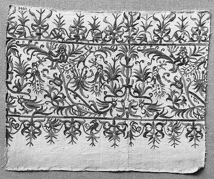 Fragment, Silk on linen, Greek, Crete 