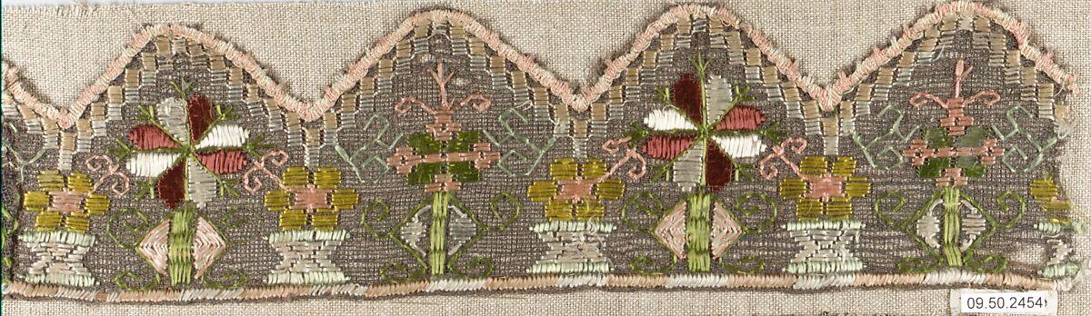 Edging, Embroidered net, buratto, silk, Italian, Abruzzi and Calabria