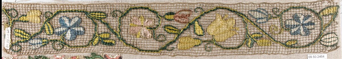 Strip, Embroidered net, buratto, Italian, Abruzzi and Calabria