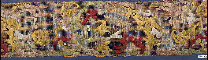 Fragment, Embroidered net, buratto, silk, Italian, Abruzzi and Calabria 