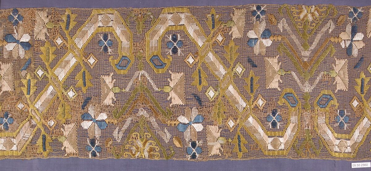 Strip, Embroidered net, buratto, silk, Italian