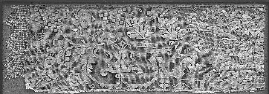 Fragment, Embroidered net, punto à rammendo, punto à tela, possibly German