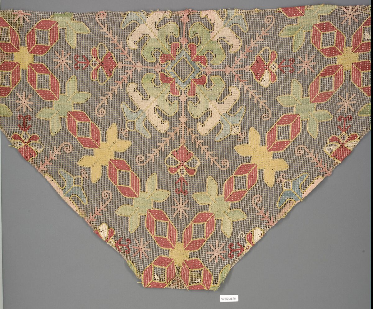 Fragment, Embroidered net, punto à rammendo, German
