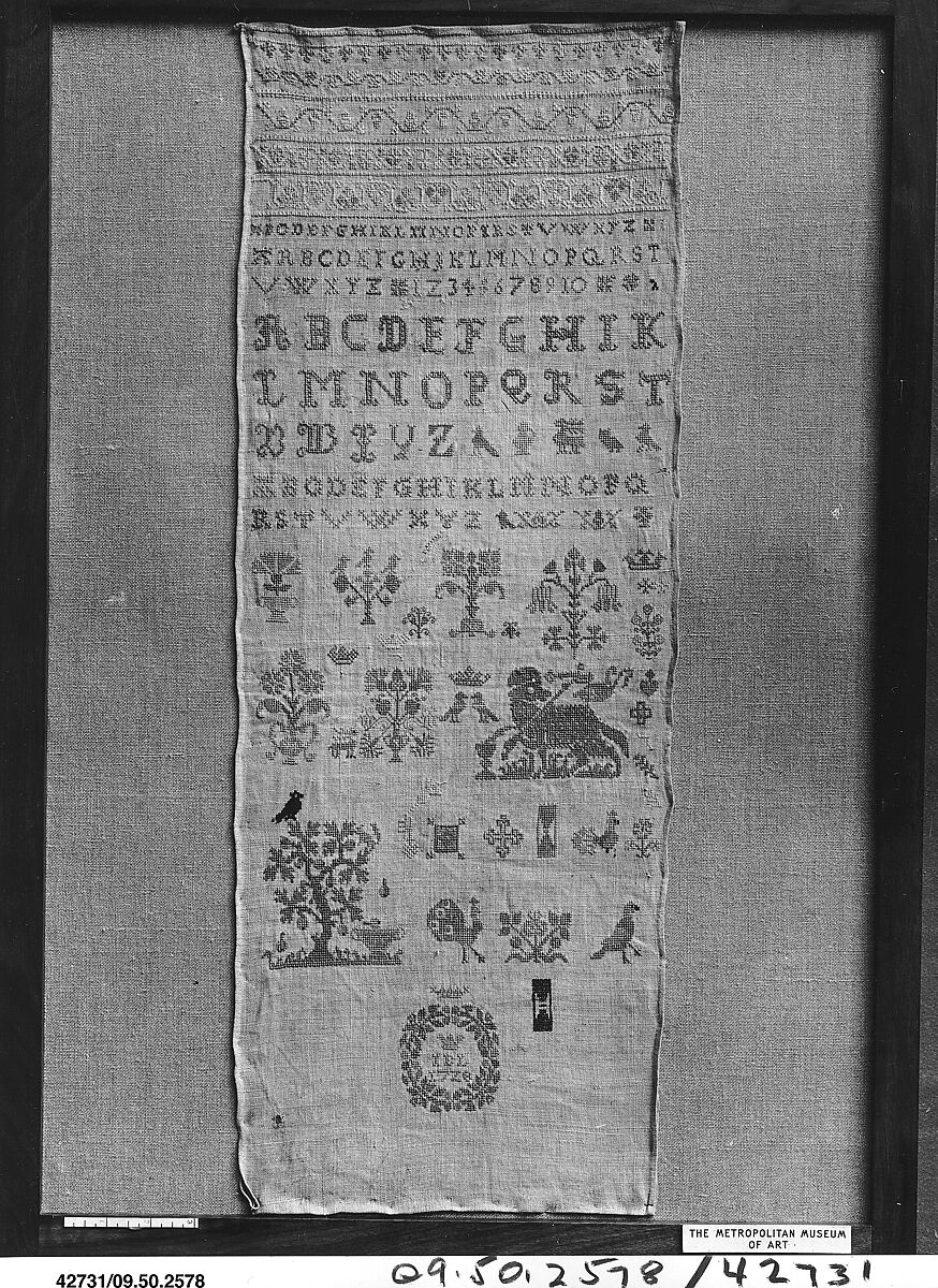 Sampler, Silk on linen, German 